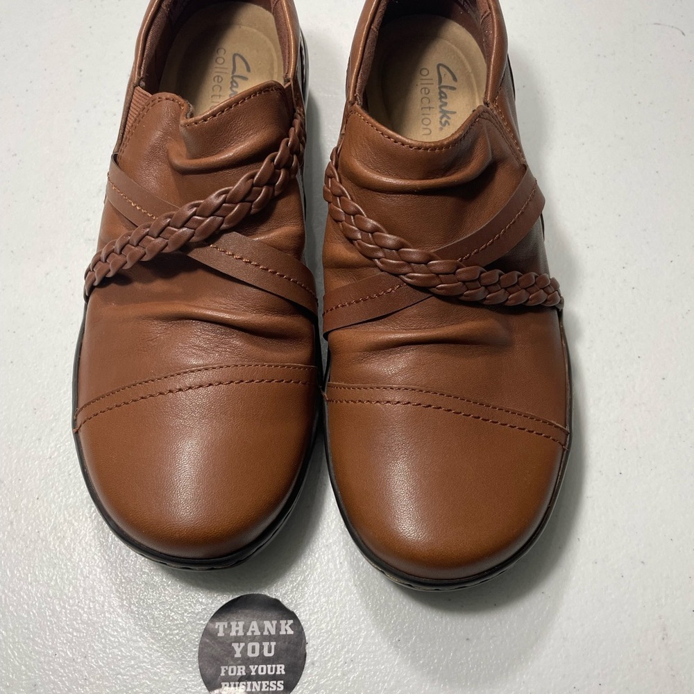 Clarks Cora Braided Women’s Tan Leather Loafer Size 7 SB-AG